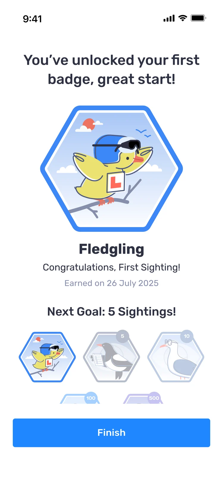 You have unlocked your first badge: Fledgling