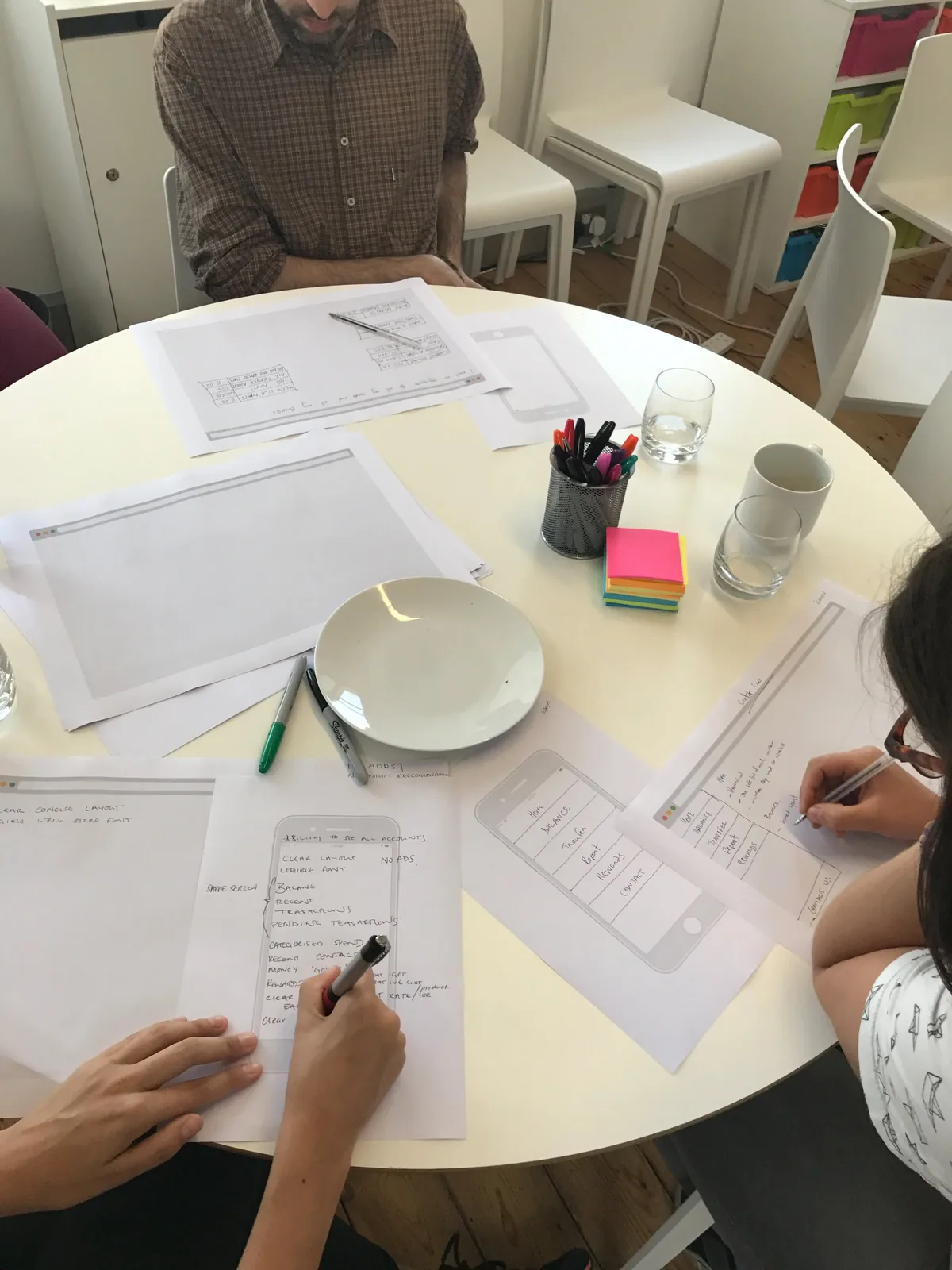 A participant drawing the bank app they wanted