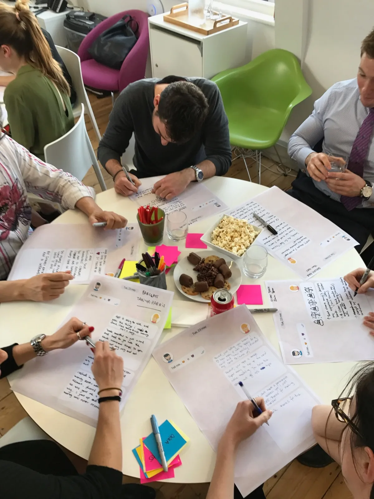 Workshop participants writing to their bank, as if in a chat