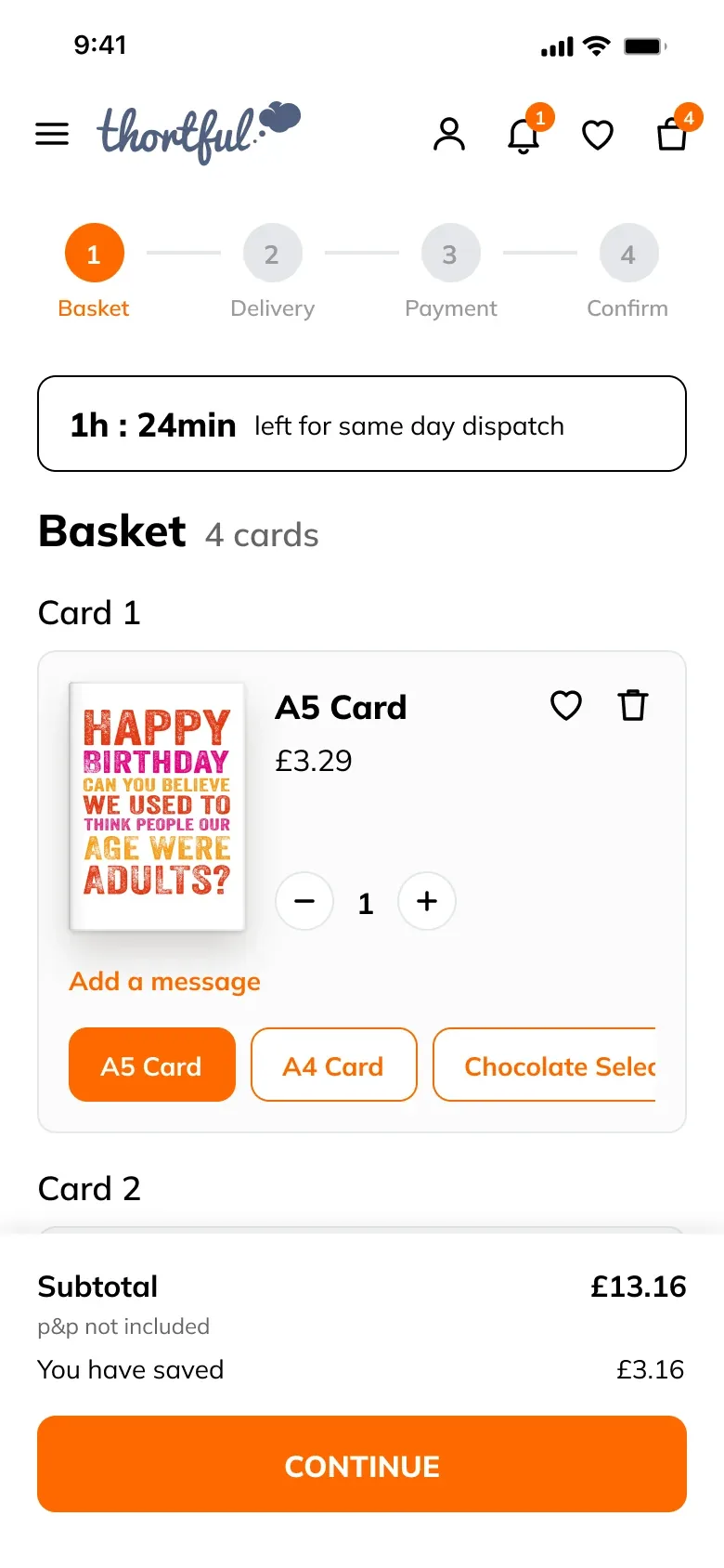 The basket, with four cards