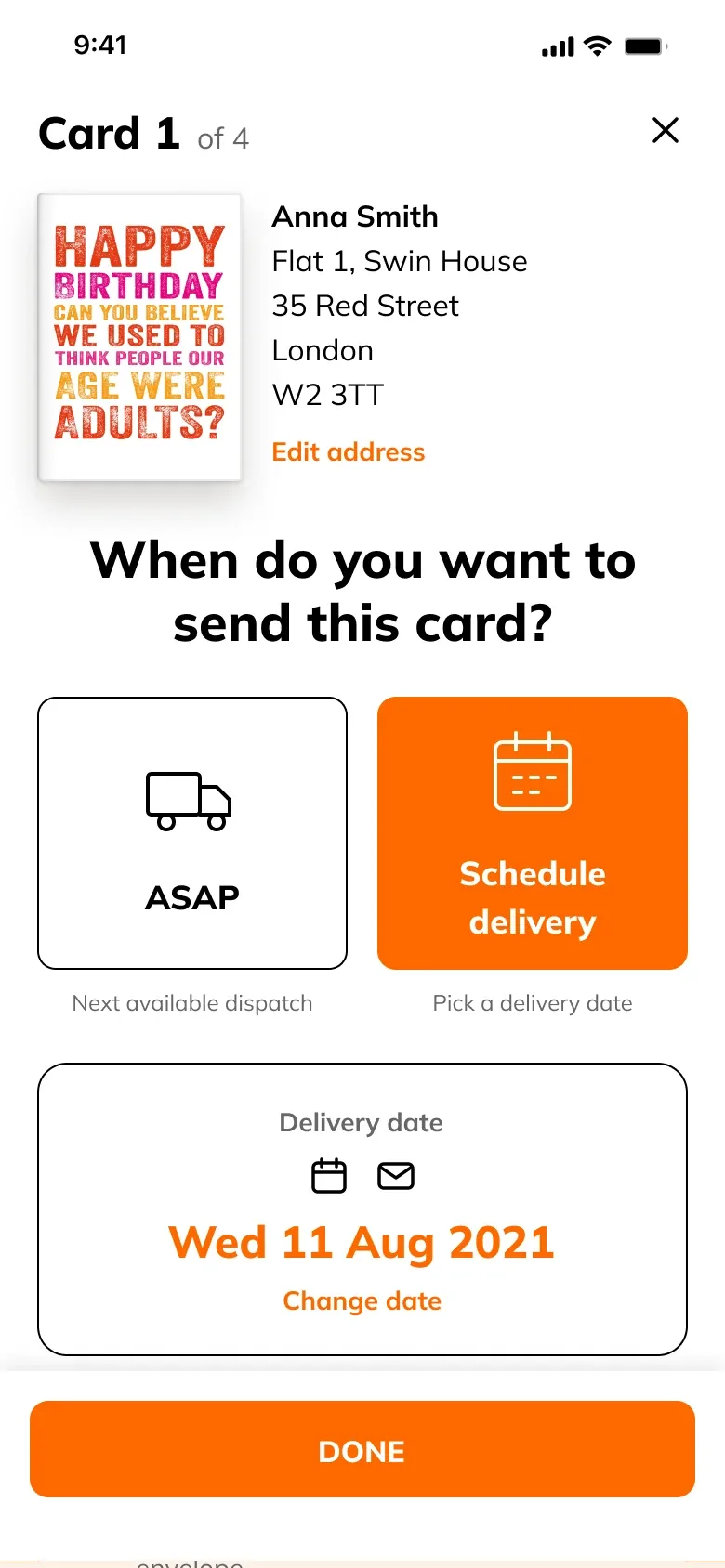 Card 1 of 4: when it arrives
