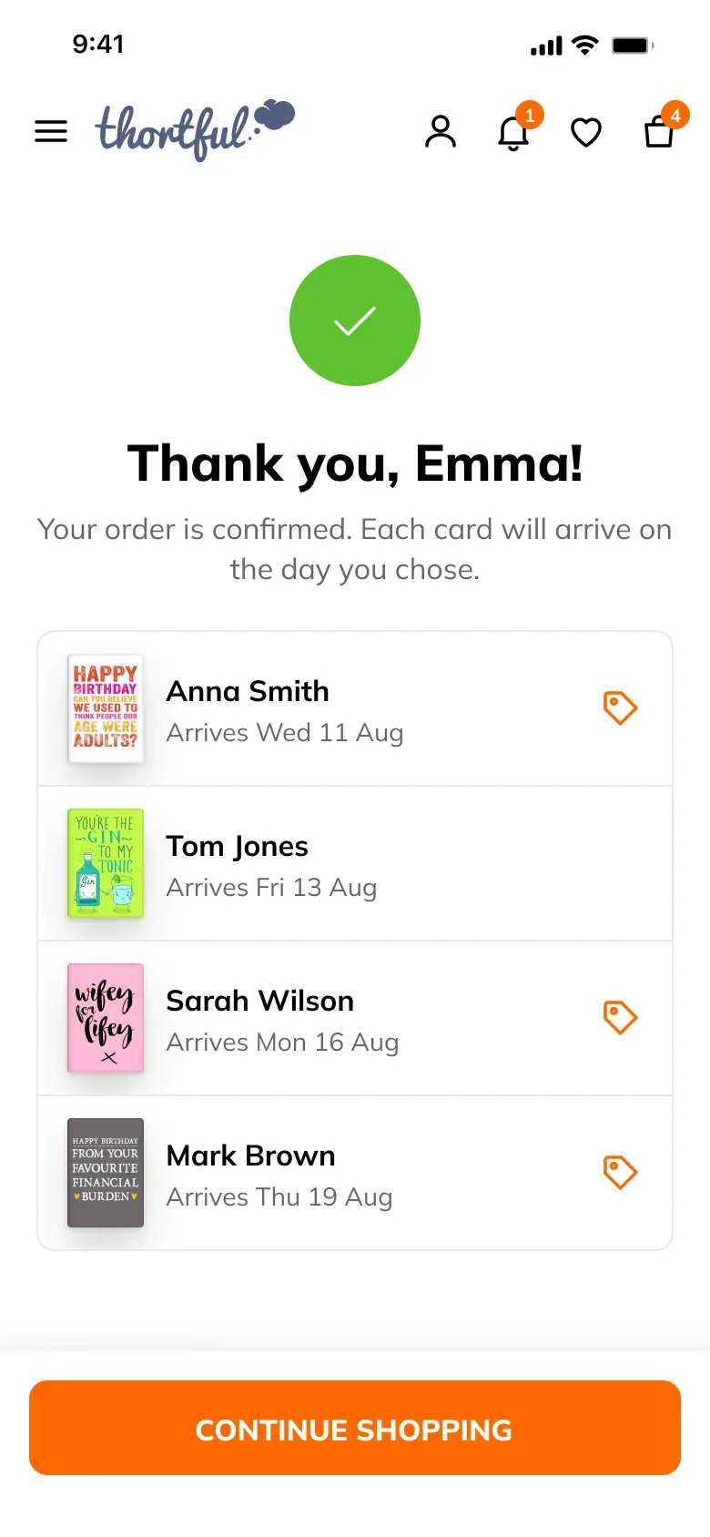 Thank you, Emma: each card will arrive on the day she chose